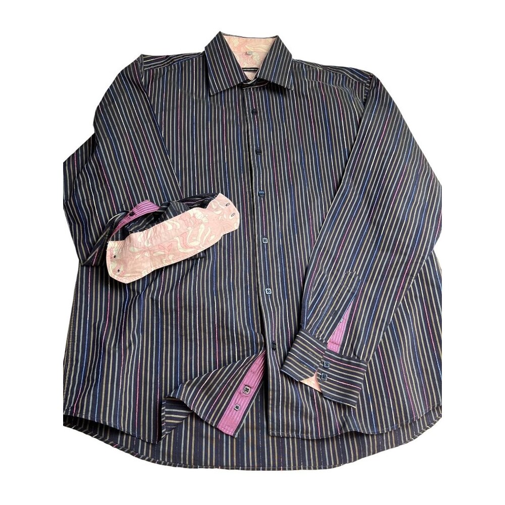 Visconti Uomo Men Shirt XL Flip Cuff Long Sleeve 2 Ply Mercerized Cotton